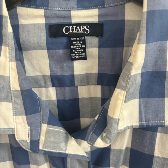 Chaps Women’s Shirt button Up Plaid Blue White 2X Short Sleeve Coastal Office - Picture 5 of 5